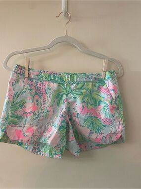 Lilly Pulitzer Callahan Shorts Flamingo Palm Print Size 0